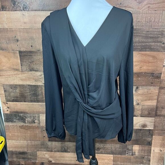 Inc International Concepts Blouse V Neck Black Draped Front Women Size Large - Picture 15 of 15